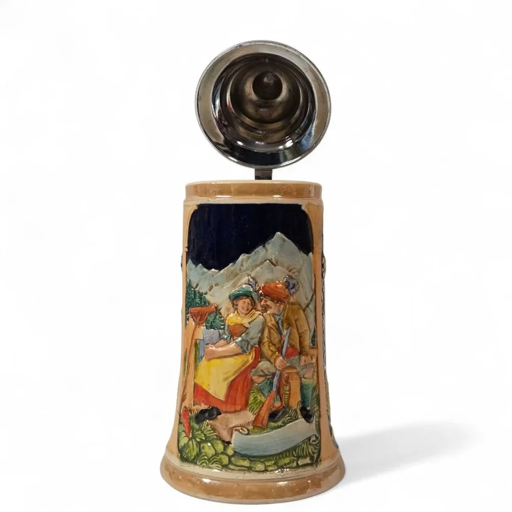 Vintage German Beer Stein Lidded Made‎ in West Germany Pewter Lid Alpine Scene